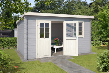 8711471201286 1009640 Outdoor Life Products Tuinhuis Blokhut Amira 380x230 Platinum Grey Wit 2