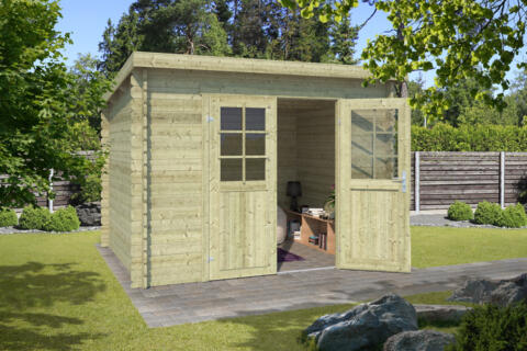 8711471200791 1009591 Outdoor Life Products Tuinhuis Blokhut Nadia 275x230 Olijfgroen Geïmpregneerd 2