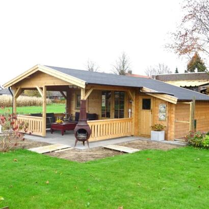 goedkoop tuinhuis landelijke stijl met overkapping 4x3+2z