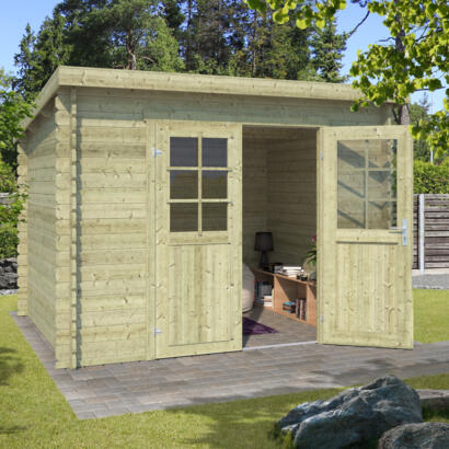 8711471200791 1009591 Outdoor Life Products Tuinhuis Blokhut Nadia 275x230 Olijfgroen Geïmpregneerd 2